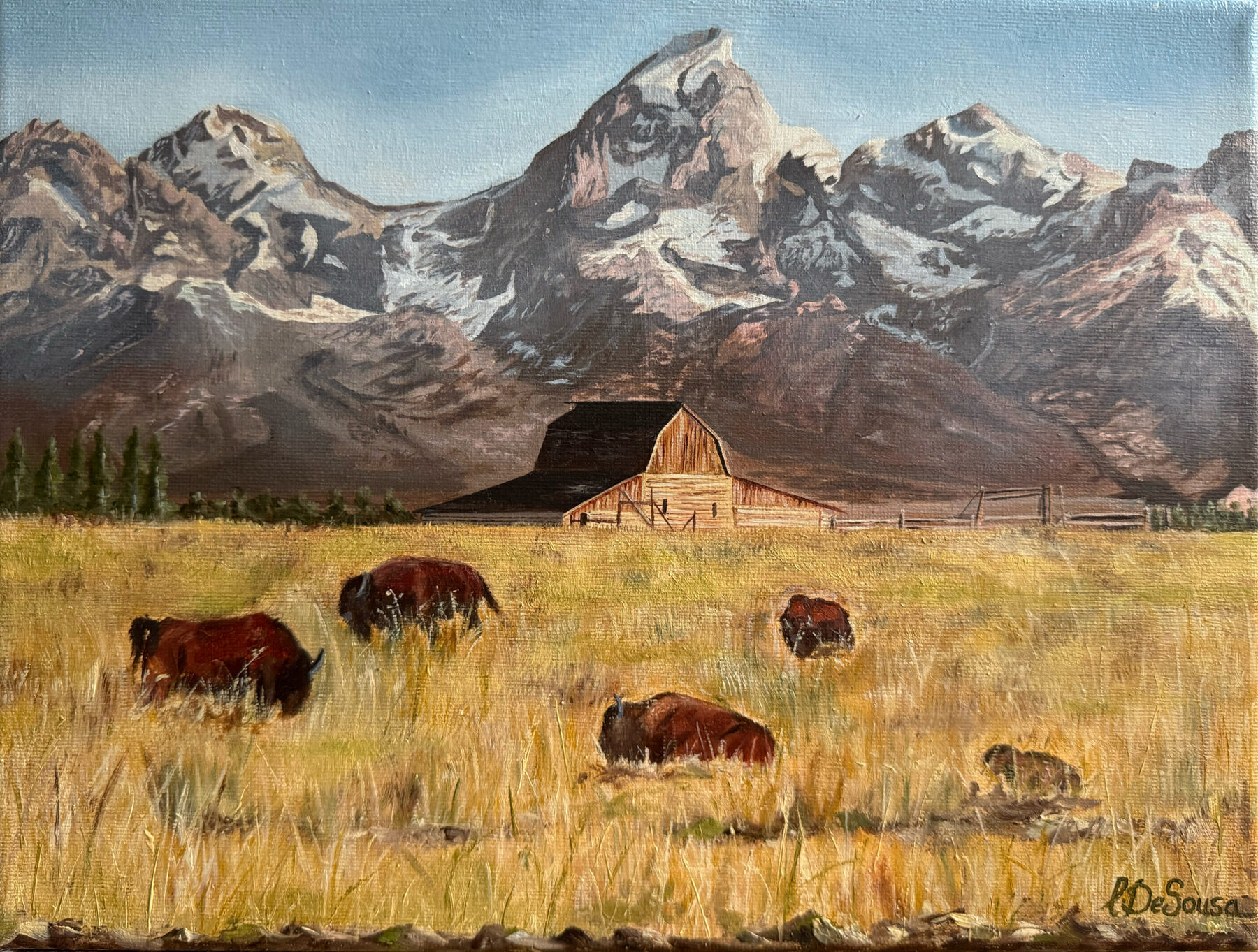 Bison at Grand Teton landscape painting